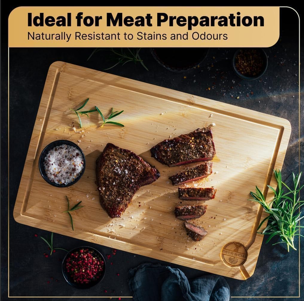 Deer & Oak Premium Large Bamboo Cutting Board – 15" x 9.8" x 0.8" Wooden Chopping Board for Meat and Vegetables, Pre-Oiled, Water Resistant, Knife Friendly