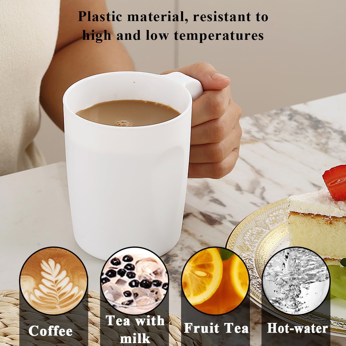 Kyraton Plastic Mug Set 12 Pieces, FR Color Unbreakable And Reusable Light Weight Travel Coffee Mugs Espresso Cups Easy to Carry And Clean, Dishwasher Safe