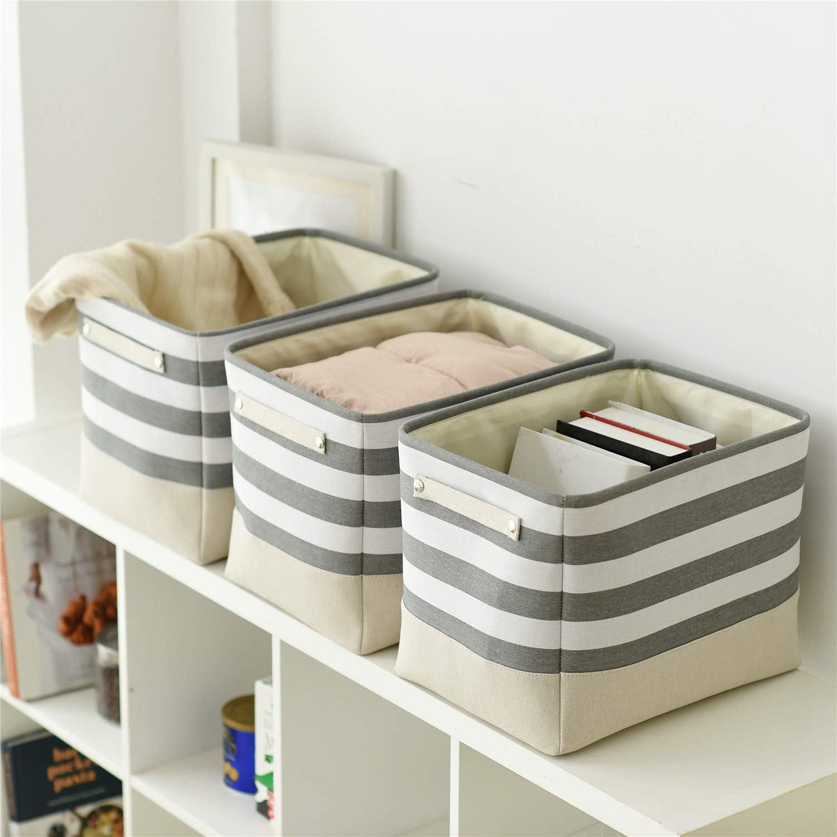 TheWarmHome Extra Large Cube Storage Bins Baskets for Organizing, Sturdy Fabric Storage Basket Cube W/Handles, Decorative Foldable Storage Baskets for Shelves Closet Nursery Toy (3 Pack 16×12×12inch)