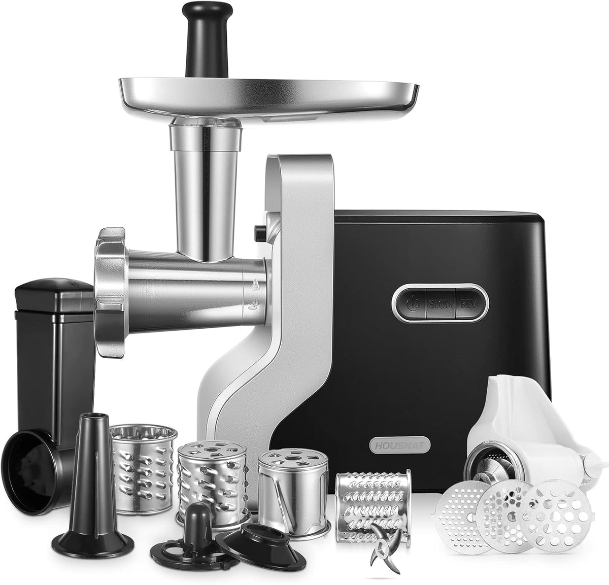 Meat Grinder Heavy Duty, 3000W Max Ultra Powerful, 5 in 1 HOUSNAT Multifunction Electric Meat Grinder, Sausage Stuffer, Slicer/Shredder/Grater, Kubbe & Tomato Juicing Kits, Home Kitchen Use