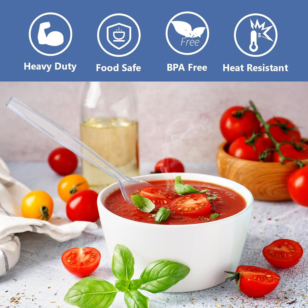 1000 Count Clear Plastic Spoons Bulk - Plastic Silverware Spoons Heavy Duty, Premium Disposable Spoons, BPA-Free, Heat Resistant, Suitable for Parties, Events, and Everyday Use