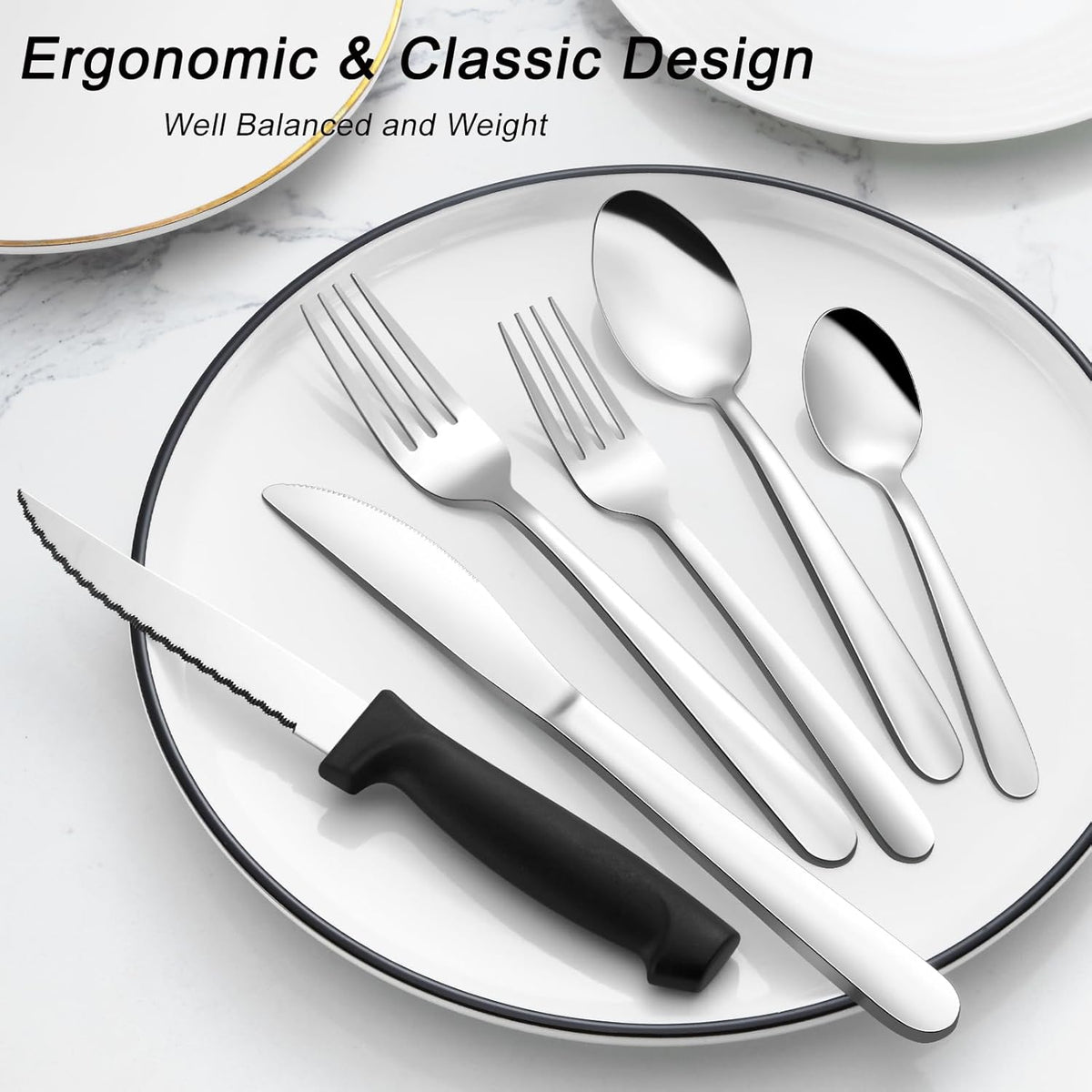 Pleafind 73-Piece Silverware Set with Organizer, Stainless Steel Silverware Sets for 12, Cutlery Utensil Sets with Steak Knives, Include Forks Spoons Knives ＆ Silverware Organizer, Dishwasher Safe