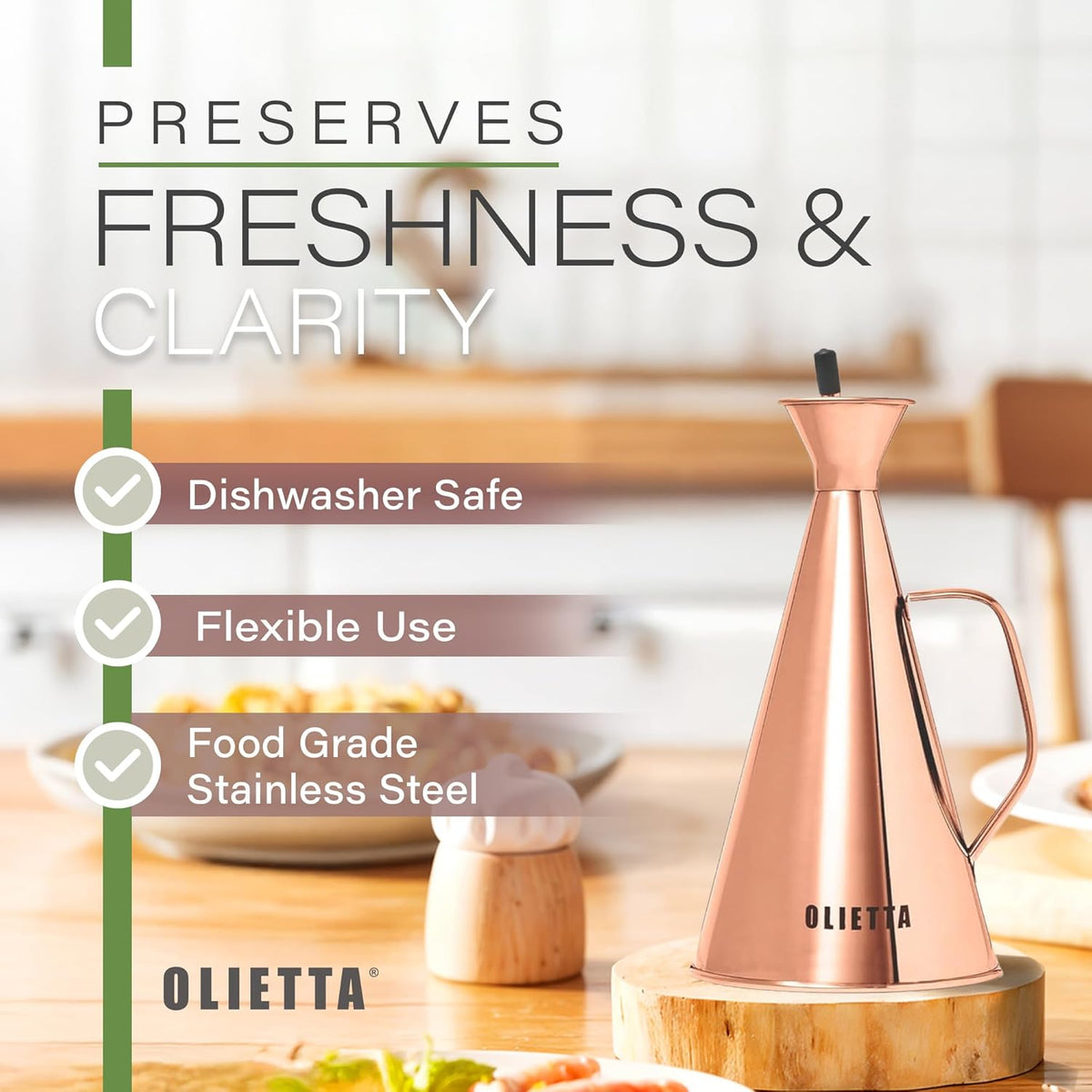 Olive Oil Dispenser Bottle Copper Stainless Steel Non Drip Leak Proof No Mess Vinegar Pourer & Kitchen Drizzler 17 oz 500ML 0.5 Litre Great for Pouring & Drizzling Easy to Clean & Leakproof