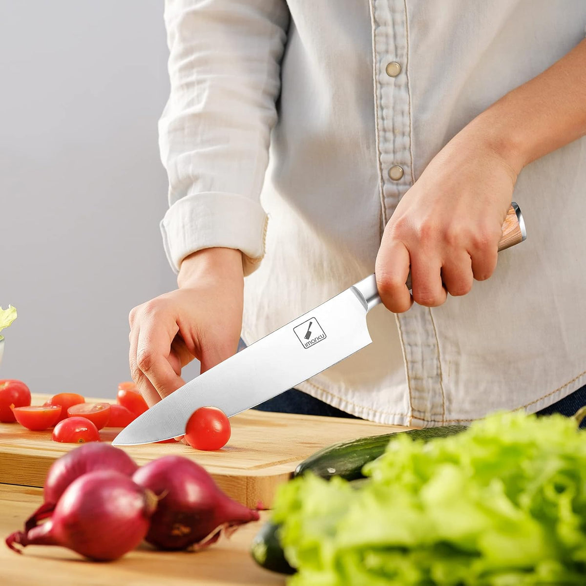 imarku Chef Knife - Pro Kitchen Knife 8 Inch Chef's Knives Japanese SUS440A Stainless Steel Sharp Paring Knife with Ergonomic Handle, Golden handle, Best Gifts for Men and Women