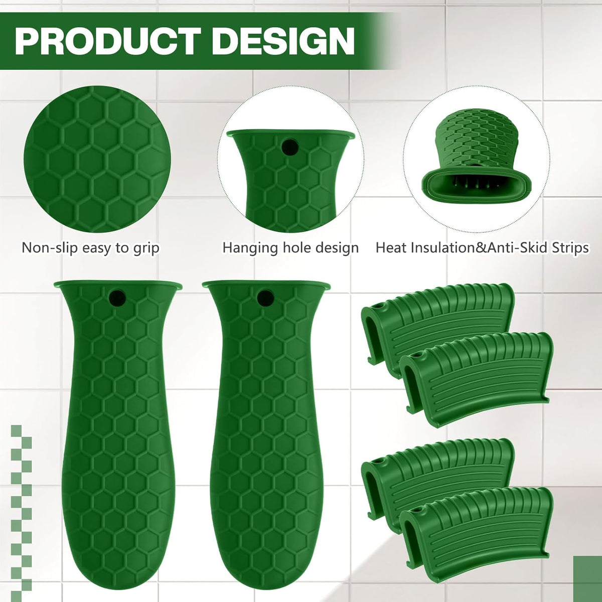 Patelai 8 Pcs Silicone Pot Holders Cast Iron Handle Cover Heat Resistant Pot Handle Covers Potholder Non Slip Reusable Pan Sleeve for Frying Pan Kitchen Supplies (Matcha Color)