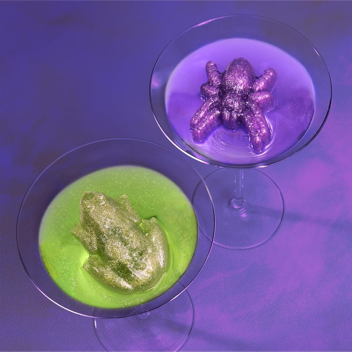 Fancy Sprinkles Limited Edition Halloween Poisonous Pals Glitter Ice Decorating Kit For Halloween Celebrations with Reusable Silicone Mold of Both Frogs and Spiders, and Two Colors of Edible Glitter