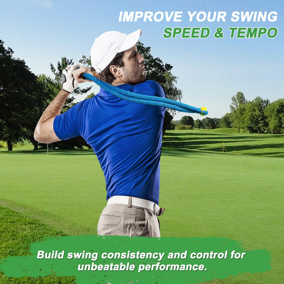 Cusprtm Golf Rope Swing Trainer, Professional Golf Swing Rope Training Aid to Improve Speed, Tempo, Rhythm, Flexibility and Strength, Golf Warm-Up Practice Equipment for Golfers of All Levels (Blue)