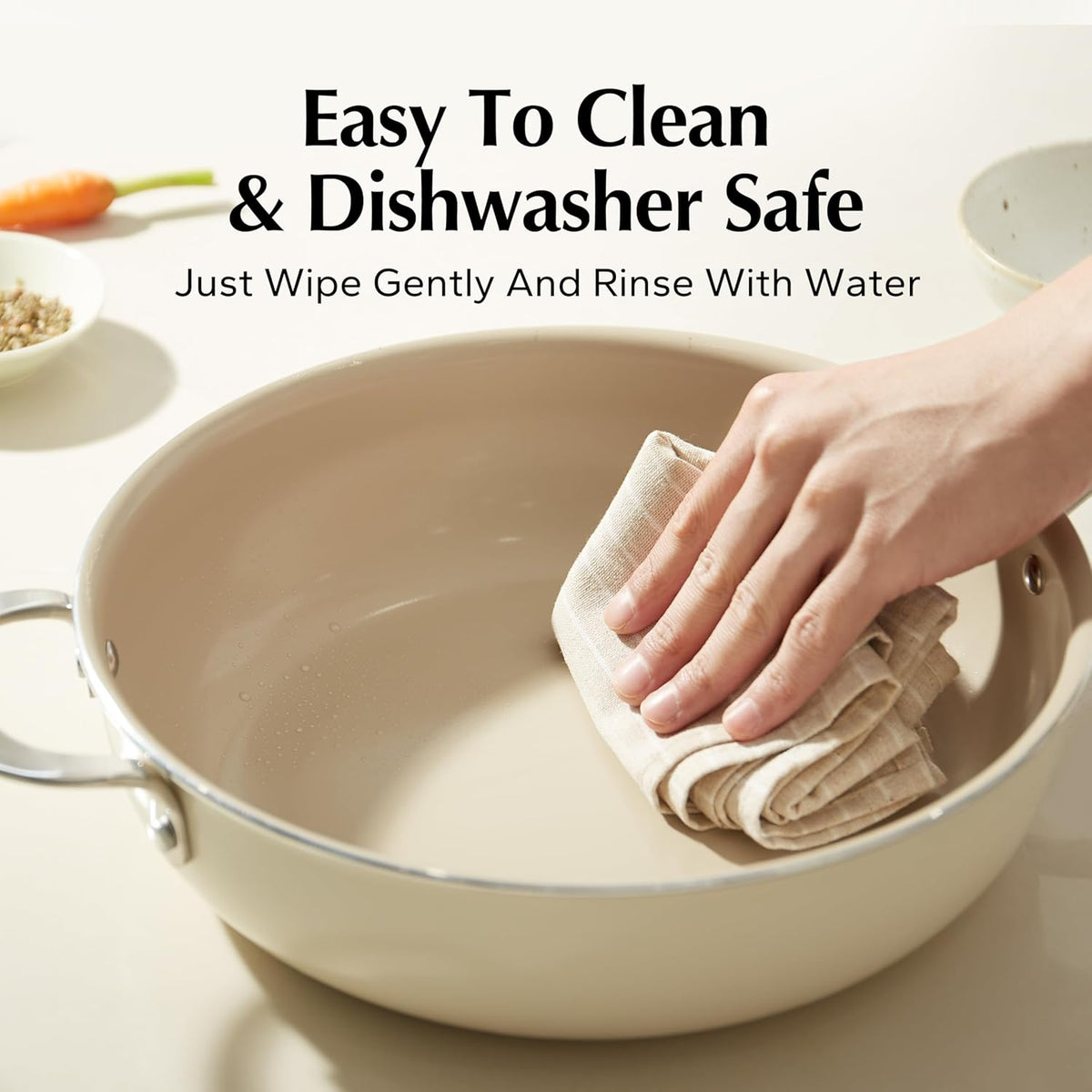 Redchef Ceramic Saute Pan with Lid, Nonstick Deep Frying Pan, 5QT Jumbo Cooker with Helper Handle & Lid, Non Toxic Ceramic Cooking Pan, Chef Pan, Dishwasher & Oven Safe, PFAS PFOA & PTFE Free