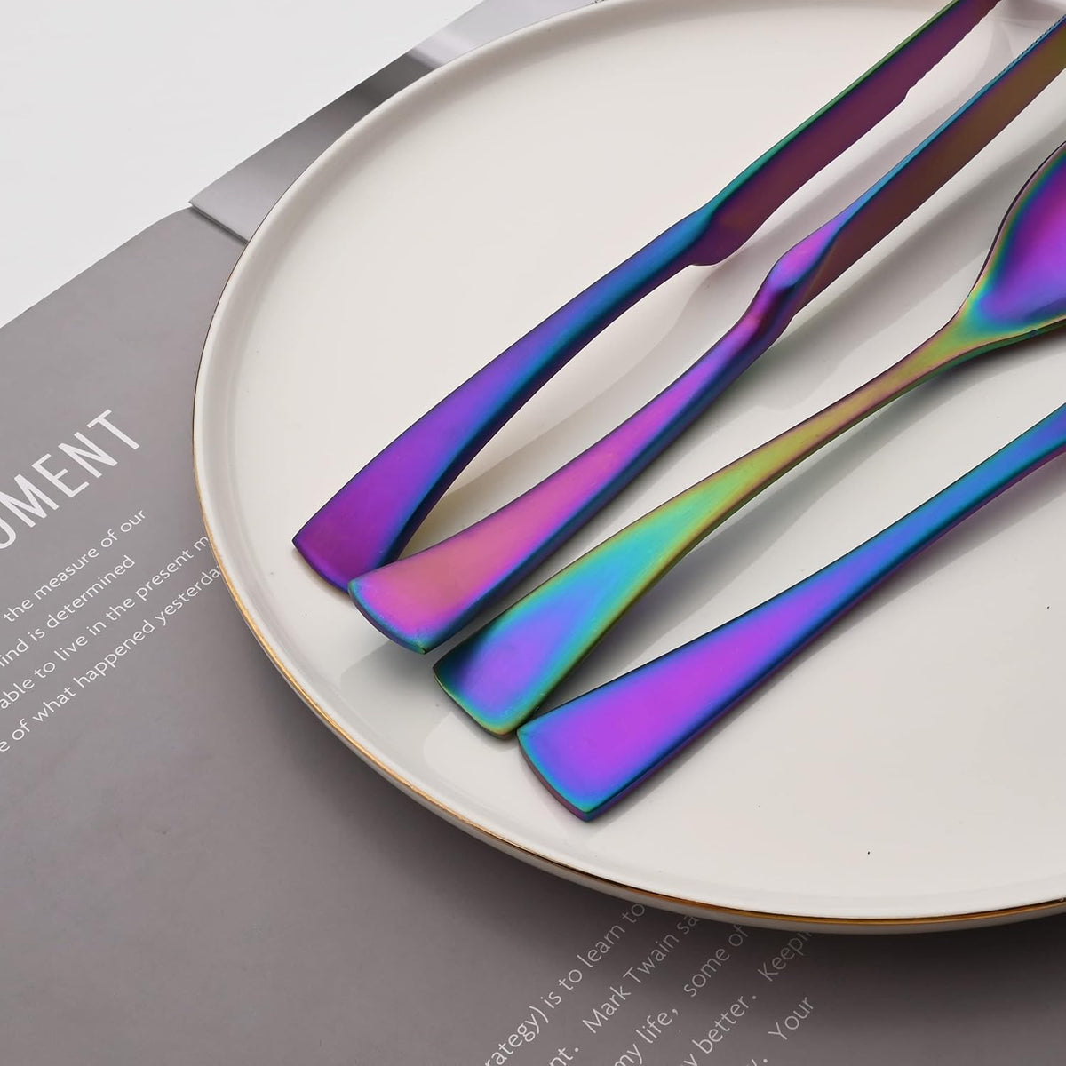 Luxury 18/10 Stainless Steel Matte Rainbow Colorful Flatware Set - Silverware Cutlery Utensil Set Steak Knife Spoon and Fork Knife Serving Set, Service for 1 (6-Piece)