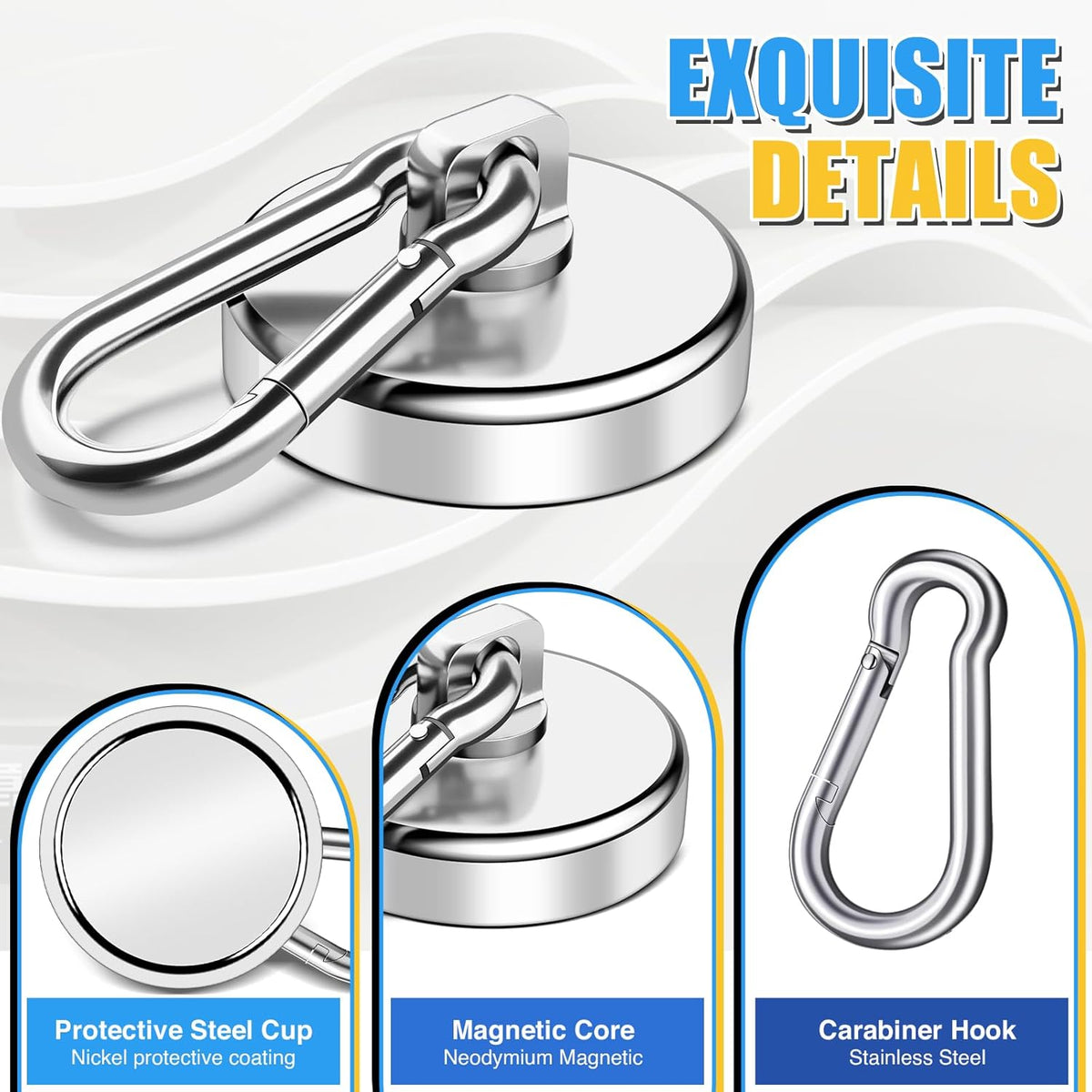 Magnetic Hooks Heavy Duty 150Lbs, 4 Pack Super Strong Magnetic Hooks with Swivel Carabiner for Cruise, Black Neodymium Magnet Hooks Magnetic Wall Hanger for Hanging, Toolbox, Grill, Cabins