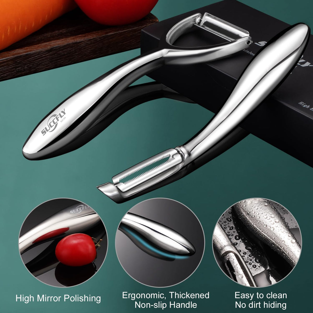 Potato Peeler Stainless Steel, Premium Vegetable Peelers for Kitchen, Fruit & Veggie Peeler, Carrot Cucumber Apple Peeler，Ultra Sharp Serrated Blade，Ergonomic Non-Slip Handle (5-year warranty)