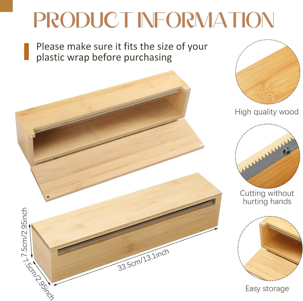 2 Pcs Foil and Plastic Wrap Organizer Plastic Wrap Dispenser Bamboo Wood Foil Dispenser with Cutter Aluminum Wax Paper Roll Organizer Holder for Kitchen