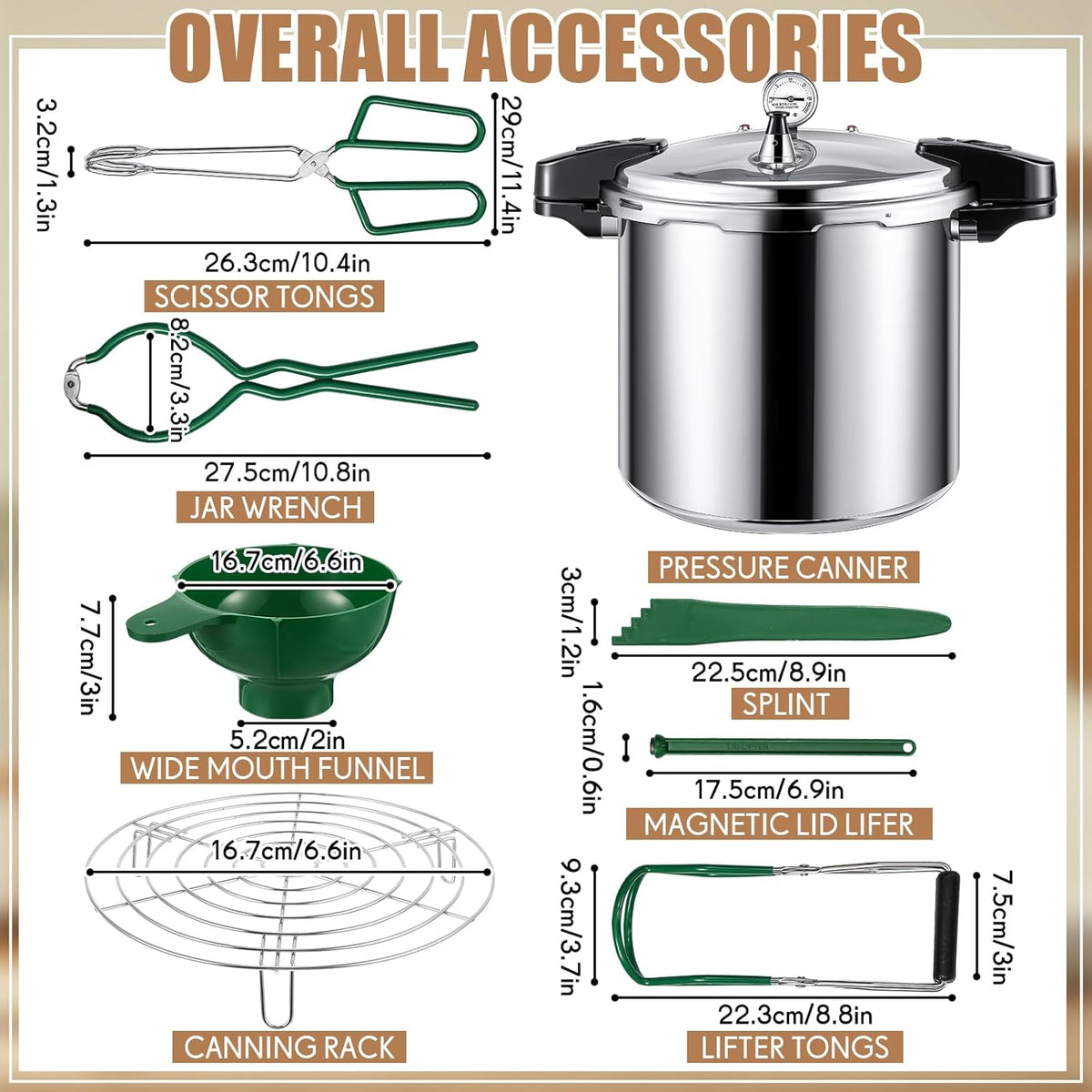 24qt Pressure Cooker for Canning Pressure Canner Supplies Kit, 6 Canning Supplies with Pressure Panner Stainless Steel Steam Rack Gauge for Canning, Silver
