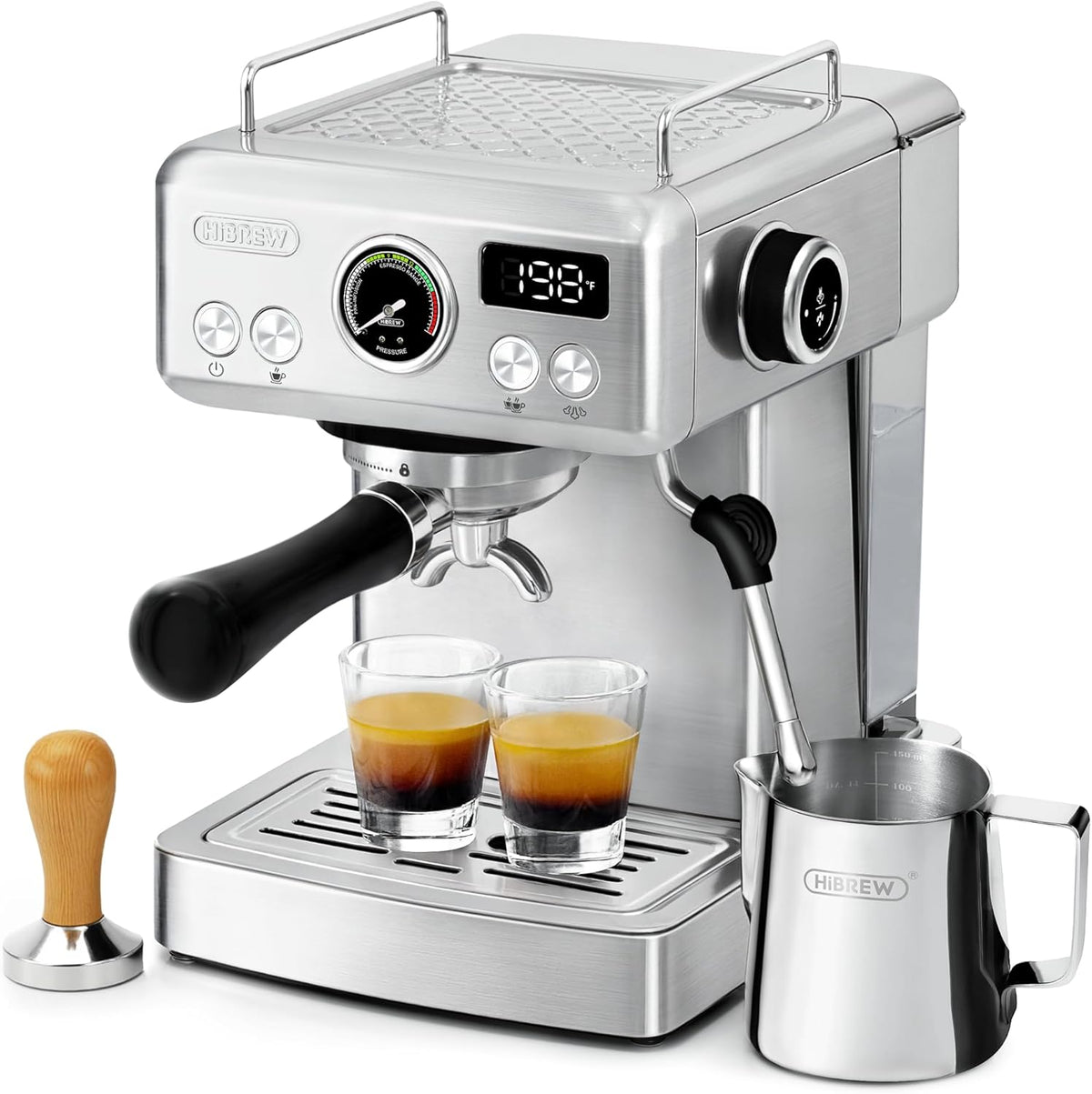 HIBREW H10A 58mm Espresso Machine, Compact Design with Stainless Steel Portafilter, Customizable Temp & Coffee Volume, Smart Display + 20Bar Pressure Gauge.