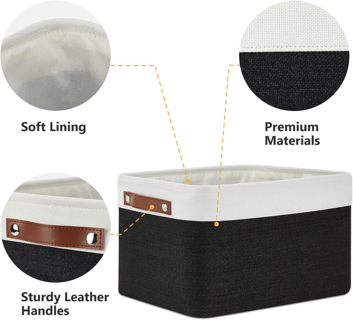 DULLEMELO Canvas Storage Bin with Handles, Fabric Bins for Shelves, Bedroom, Office,Nursery,Fabric Storage Baskets for Toys, Clothes,Gift(3-Pack Medium-15 inch X 11 inch X 9.5 inch , White&Black)