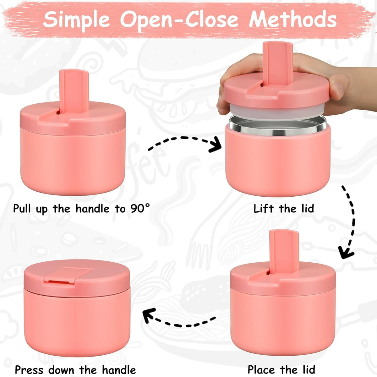 12oz Insulated Vacuum Food Jar with Buckle Lid Wide Mouth Soup Thermo for Hot Food Kids Leakproof Stainless Steel Lunch Container- Pink- 1Pack