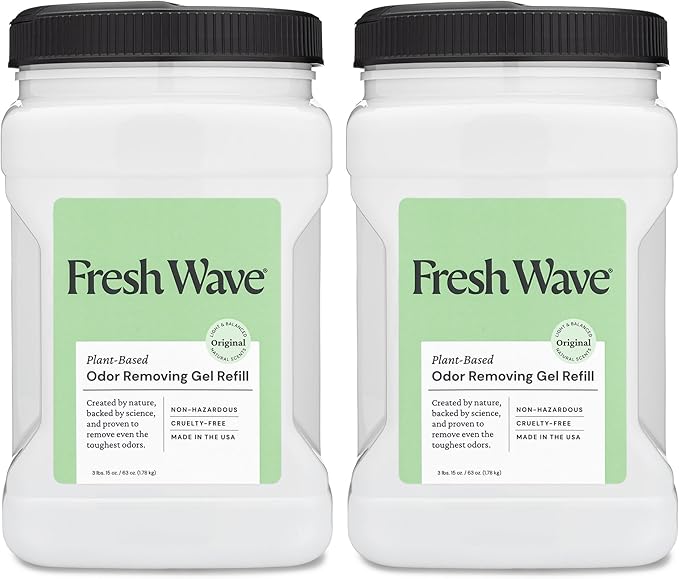 Fresh Wave Odor Removing Gel Refill, 63 oz., Pack of 2 - Safer Odor Absorbers for Home, Natural Plant-Based Odor Eliminator, Every 15 oz. lasts 30-60 Days, For Cooking, Trash & Pets
