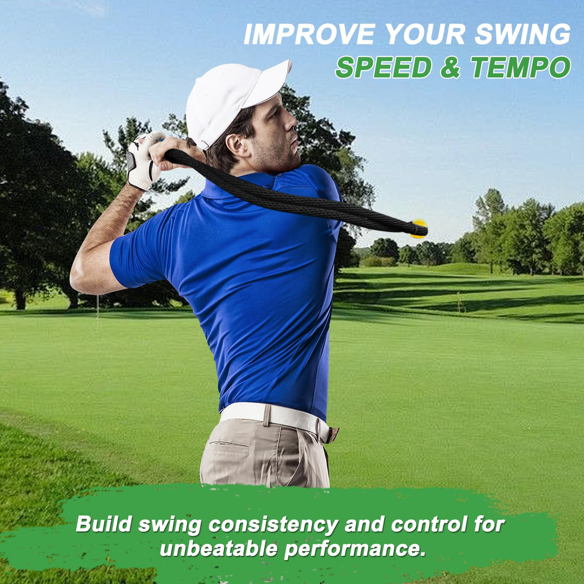 Cusprtm Golf Rope Swing Trainer, Professional Golf Swing Rope Training Aid to Improve Speed, Tempo, Rhythm, Flexibility and Strength, Golf Warm-Up Practice Equipment for Golfers of All Levels (Black)