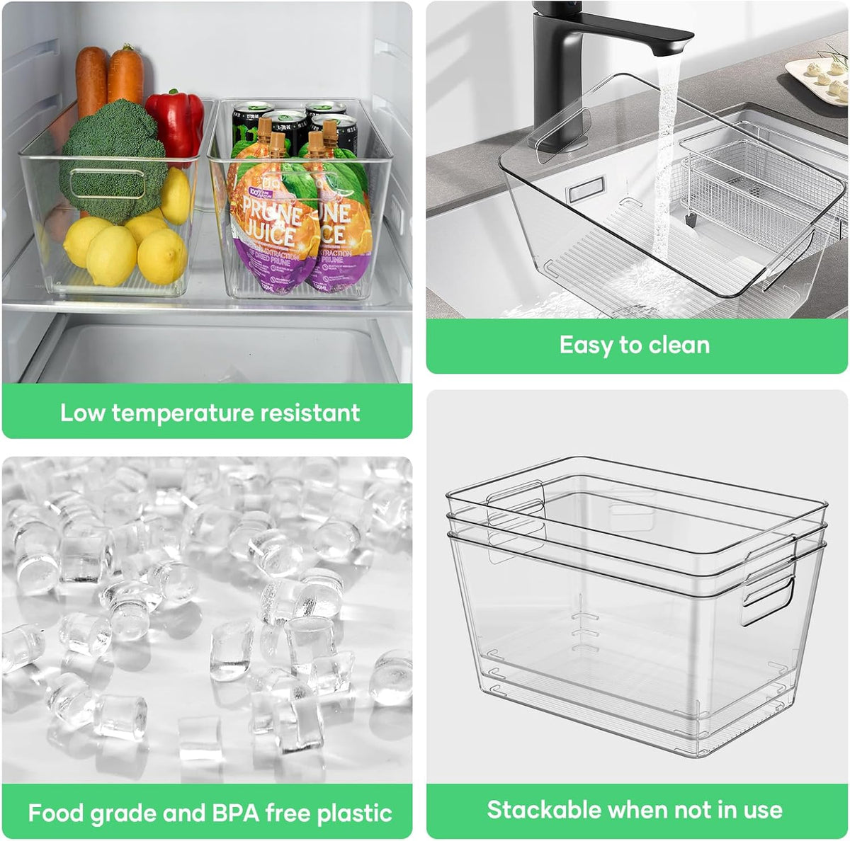 6 Pack Clear Plastic Storage Bins, 11" Large Pantry Organizer Bins with Handles, Plastic Containers for Refrigerator,BPA-Free Perfect for Kitchen,Fridge,Cabinet,Pantry,Bathroom,Closet Organization