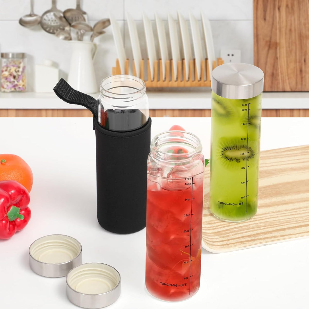 17Oz Glass Juice Bottles with Lids- 4 Pack Glass Shaker Bottles for Protein Mix,Juicing,Beverage,Water,Smoothies, Milk,Reusable Mason Jars,Water Bottle,Milk Jar Bottle