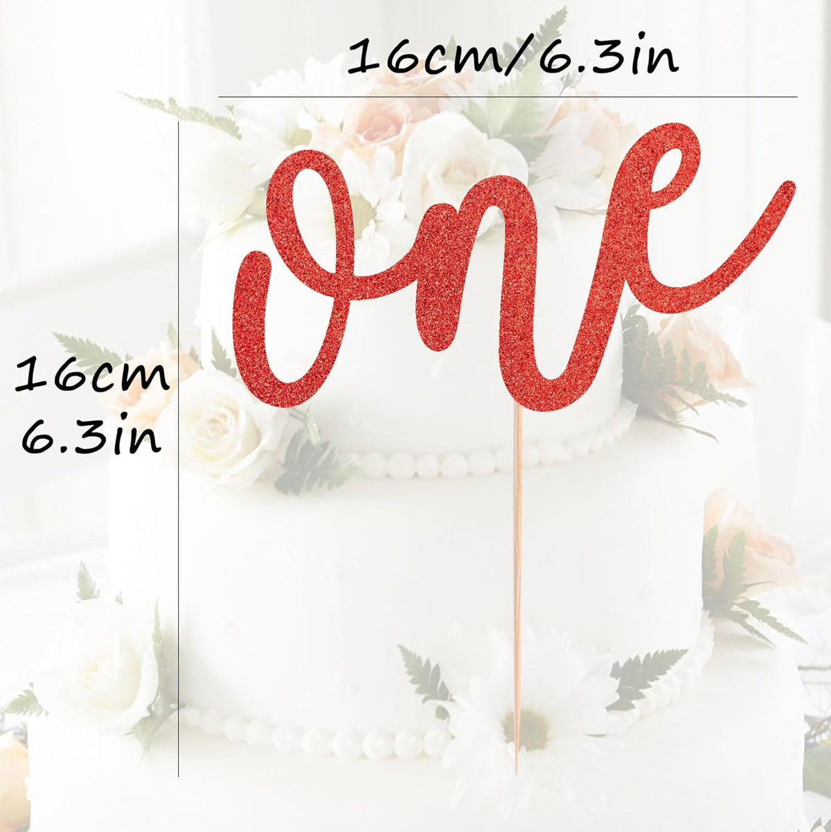 First Birthday Cake Topper - Red Glitter One Cake Decorating Supplies for Girls and Boys, Perfect for Baby Shower/Gender Revealing Party/Baby Party Photo Booth Props