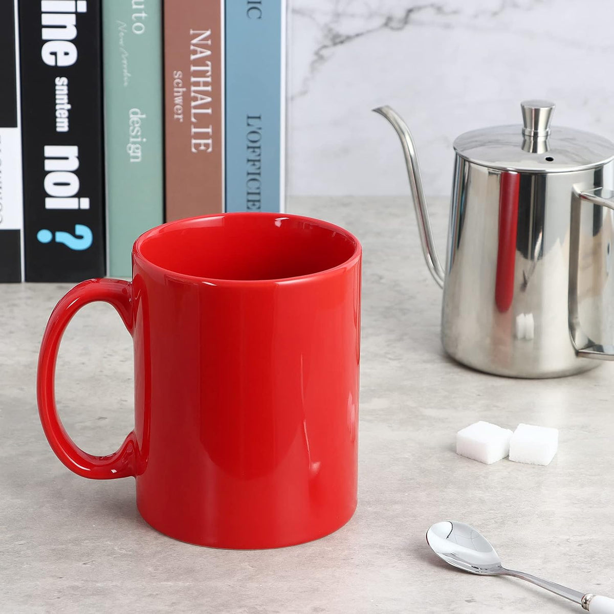 Large Coffee Mugs, 22 OZ(650ml) Extra Coffee Mug Set of 2, Smooth Ceramic Boss Cups, Big Capacity and Large Handle, for Dad Men, Red