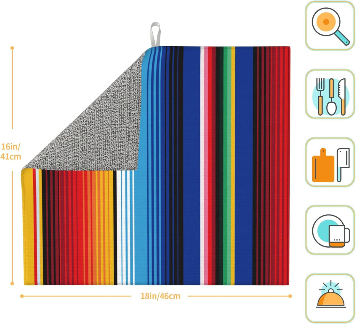 Rainbow Colorful Stripe Kitchen Drying Mat Mexican Microfiber Dish Drainer Mat for Kitchen Counter Absorbent Reusable Washable 16x18 Inch