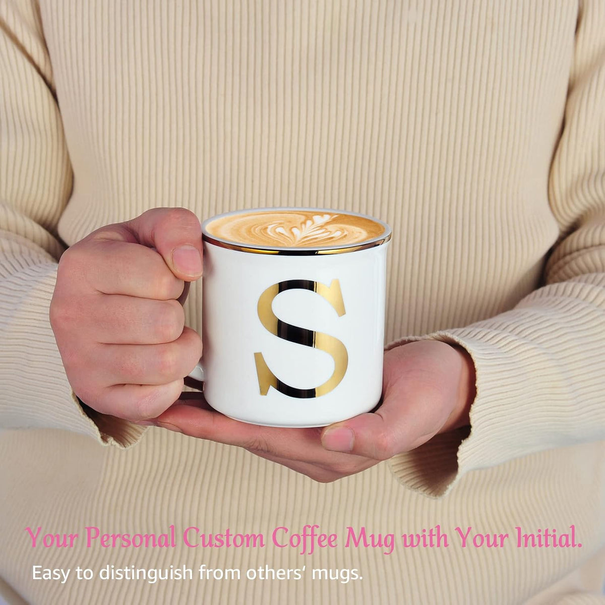 Miicol Ceramic Coffee Mug 16 oz, Monogram Coffee Cup, Golden Initial Tea Mug, Personalized Tea Cup, Unique Gift, Large Mug for Home, Office, Letter S