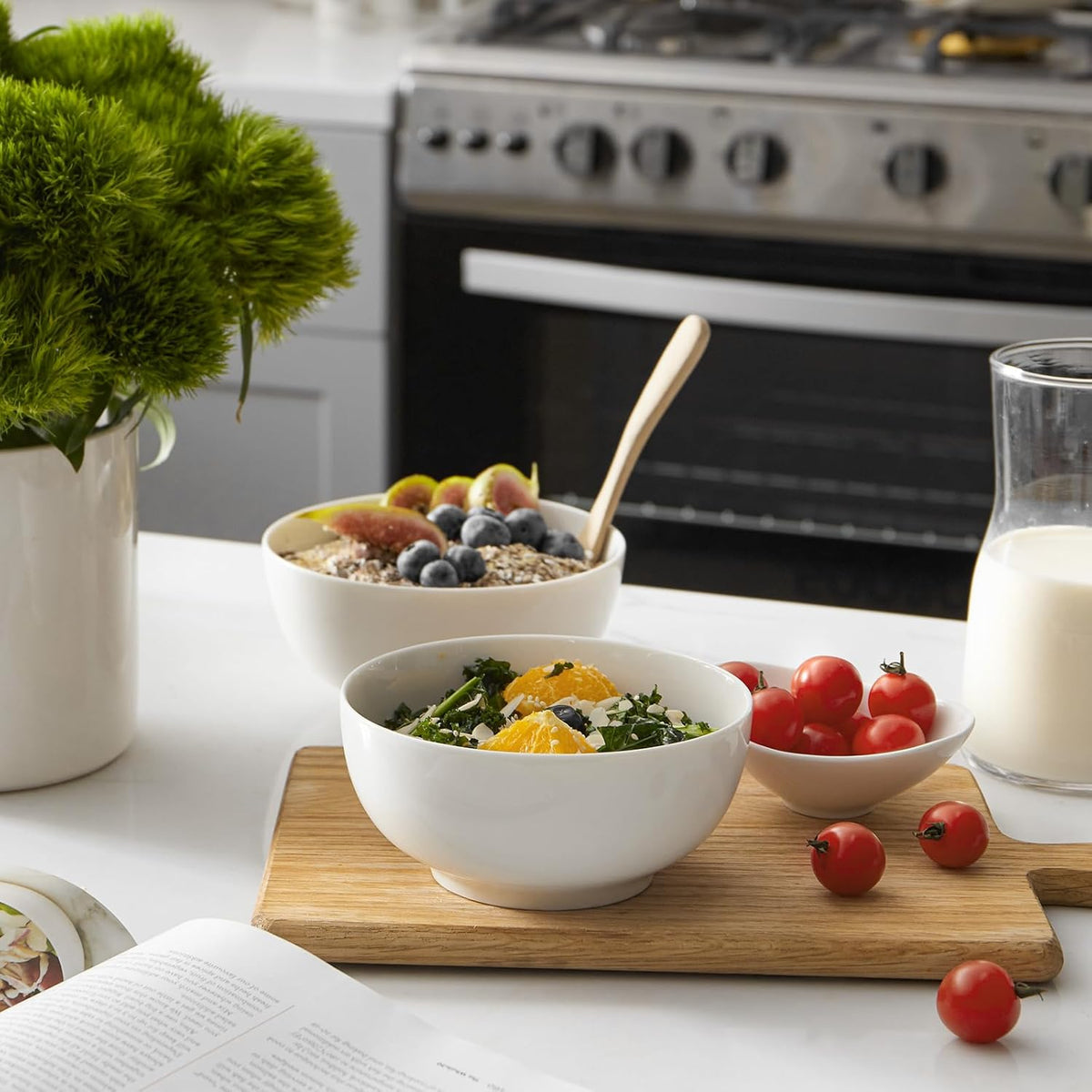 DOWAN 22 OZ White Ceramic Bowls Set of 4 - Perfect for Soup Bowls for Kitchen, Cereal Bowl, Ramen Bowl, Microwave Safe for Oatmeal, Fruit,Salad and Rice Bowl - Dishwasher & Microwave Safe