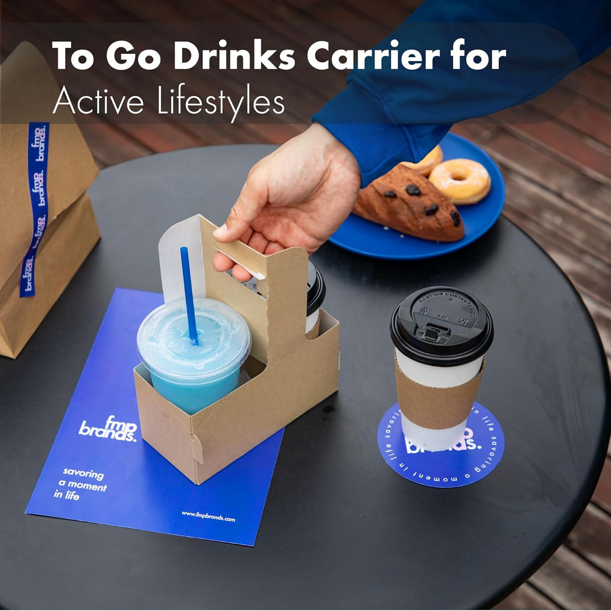 FMP Brands 2 Cup Disposable Drink Carrier with Handle, 15 Pack Kraft Paperboard Handled Drink Carriers 12-30 oz to Go Coffee Cup Holder, Cup Carrier for Cold Hot Drinks, Takeout, Cafe