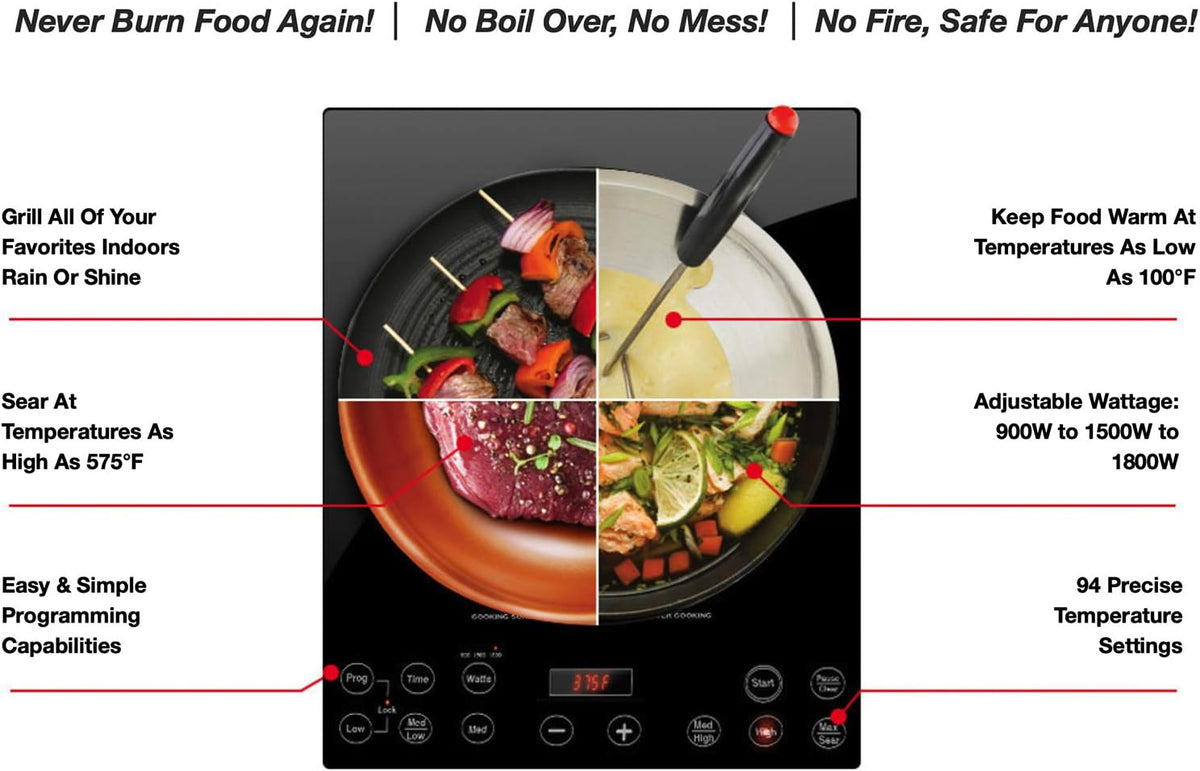 Nuwave Pro Chef Induction Cooktop, NSF-Certified, Commercial-Grade, Portable, Powerful 1800W, Large 8” Heating Coil, 94 Temp Settings 100°F - 575°F in 5°F, Shatter-Proof Ceramic Glass Surface