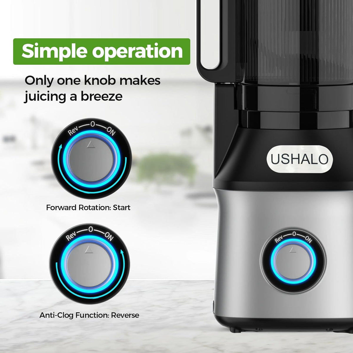 Cold Press Juicer, USHALO Juicer Machines with 5.5" Extra Large Feed Chute, 300W Slow Masticating Juicer for Whole Vegetables and Fruits, 99% High Juice Yield, Easy to Clean