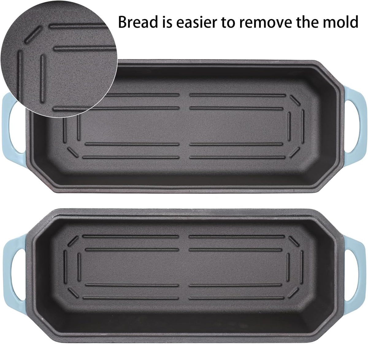 Bread Pan Cast Iron Loaf Pan with Lid Bread Loaf Pan 13x5 Inch Enameled Cast Iron Sourdough Bread Pan, LightBlue