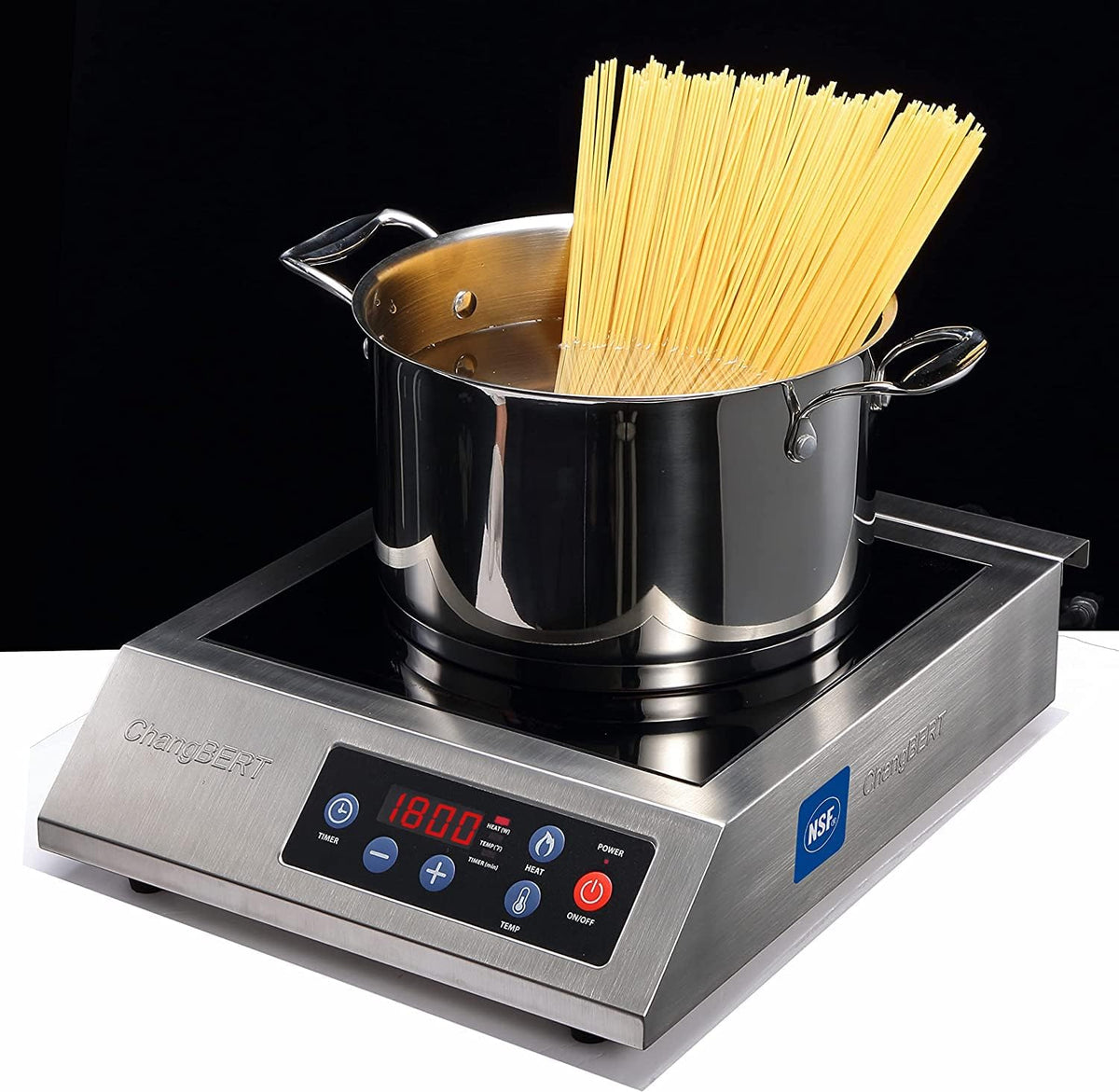 ChangBERT Portable Induction Cooktop 1800W NSF Certified Commercial Range Powerful Countertop Burner Pro Chef Professional Hot Plate Premium Stainless Steel Housing Schott Glass 10 Hours Timer