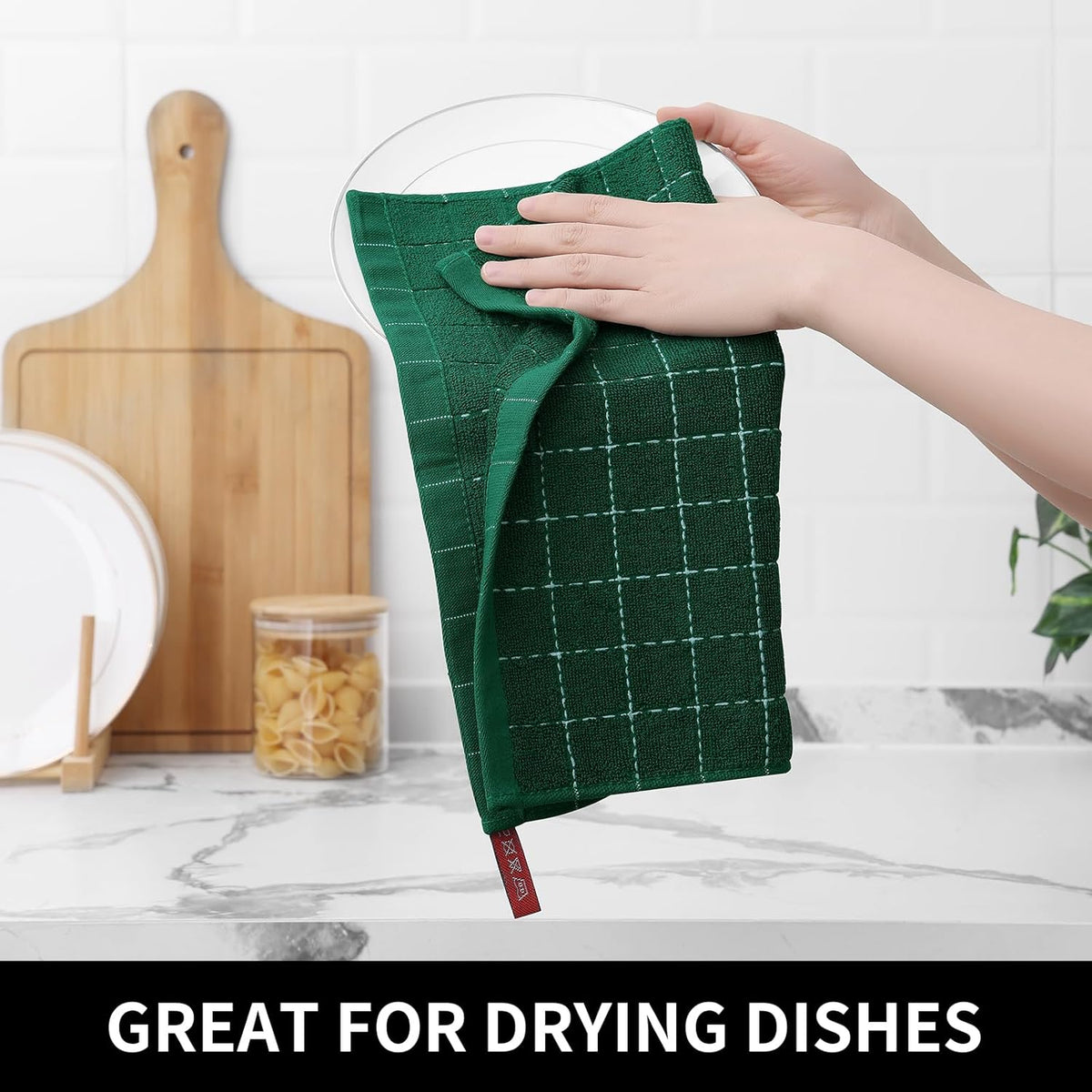 Homaxy 100% Cotton Terry Kitchen Dish Cloths, Ultra Soft and Absorbent Dish Towels for Kitchen, Perfect for Drying and Washing Dishes, 8 Pack, 12 x 12 Inches, Dark Green