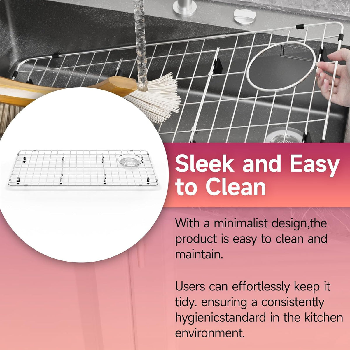 28-1/4" x 14-1/4" x 1-1/4" Stainless Steel Sink Rack for Bottom of Sink, Metal Sink Protectors For Kitchen Sink, Sink Grid, Sink Bottom Grid with Side Drain, Kitchen Sink Grid with Sink Strainer