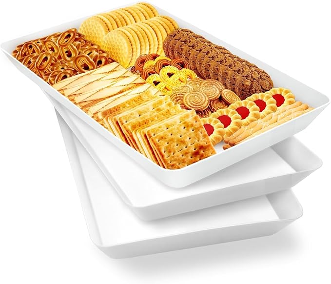 WOWBOX 3 pcs Serving Tray for Entertaining, Serving Platters for Fruit, Cookies, Dessert, Snacks, Reusable Plastic Trays for Serving Food and Pantry Organization in Kitchen & for Parties