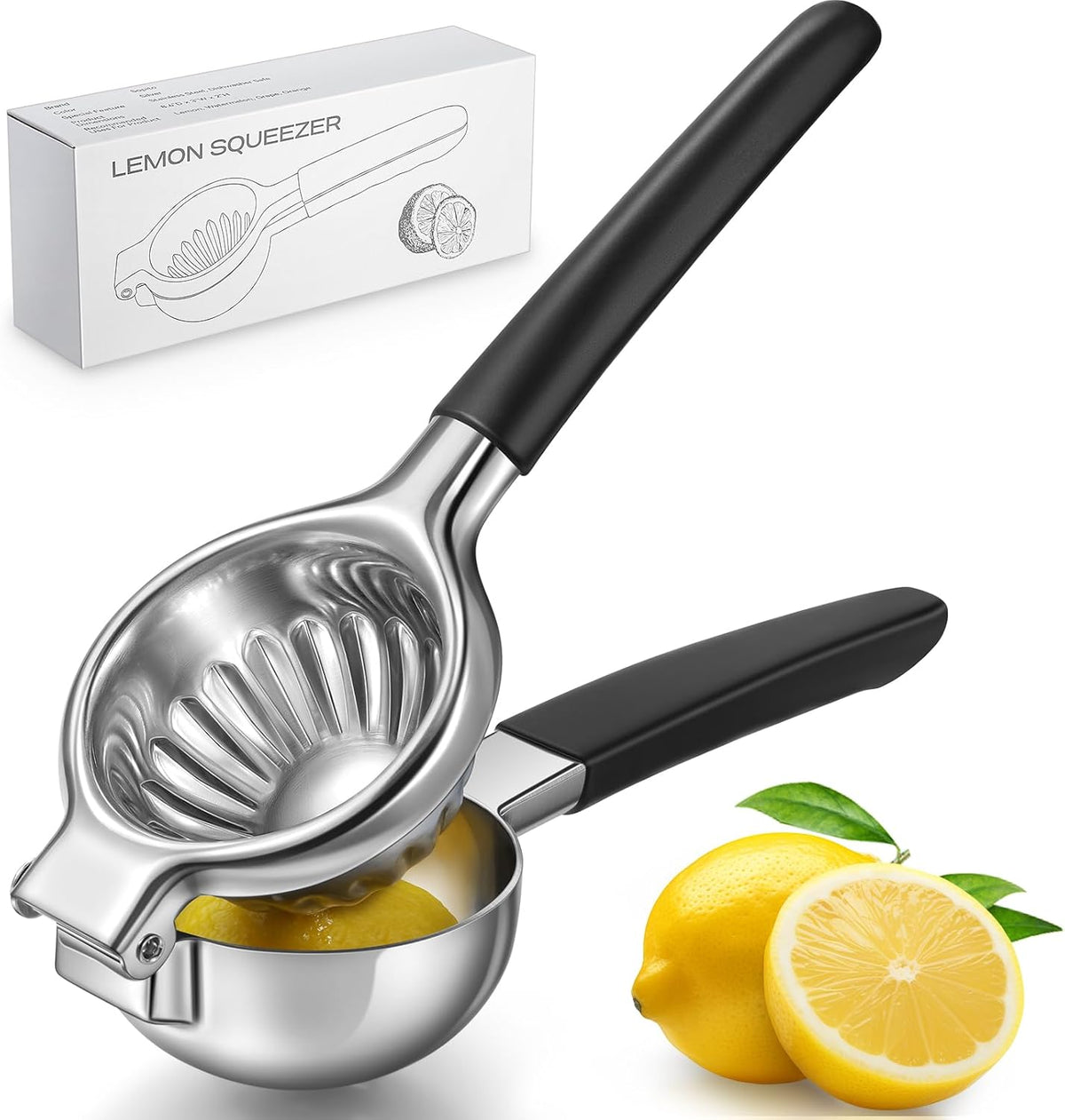 Lemon Squeezer, Sopito Stainless Steel Citrus Press Juicer Heavy Duty with Large Metal Squeezer Bowl for Seedless Juicing, Non-Slip Grip Design Manual Juicer