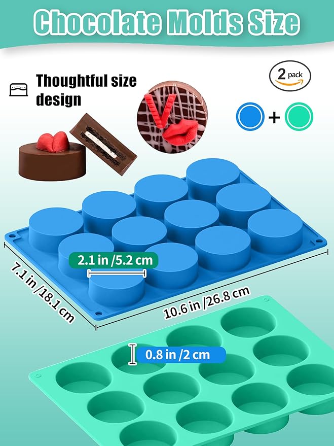 2 Pcs Oreo Chocolate Cookie Silicone Molds, 12-Cavity Round Silicone Mold, Baking Mold for Oreo, Chocolate, Cookie, Candy, Mini Cake, Jelly, MuffinCakes
