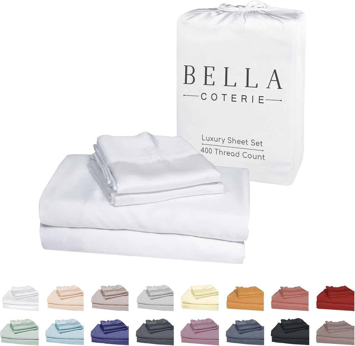 Bella Coterie Luxury Bamboo Viscose Cal King Size Sheet Set | 100% Organically Grown | Ultra Soft | Cooling for Hot Sleepers | 18" Deep Pocket [White]