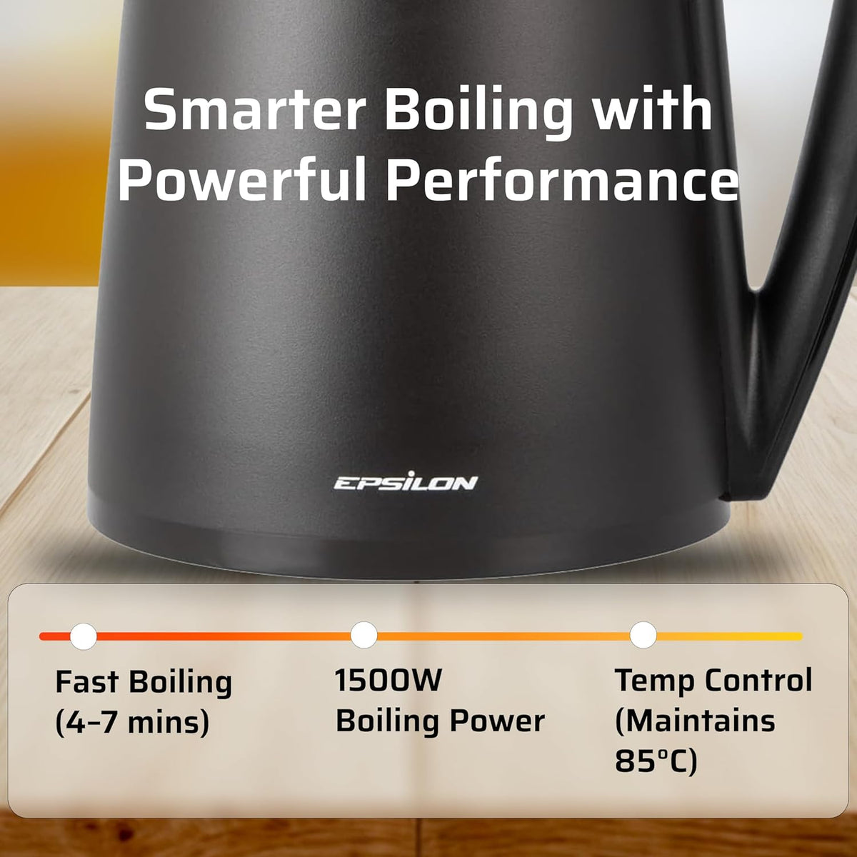 Epsilon Double Wall Electric Kettle 1500W – 1.7L Hot Water Tea Kettle & Hot Water Boiler with Auto Shut-Off, Boil Dry Protection, BPA-Free Stainless Steel Electric Teapot Fast Boil, Cool Touch Design