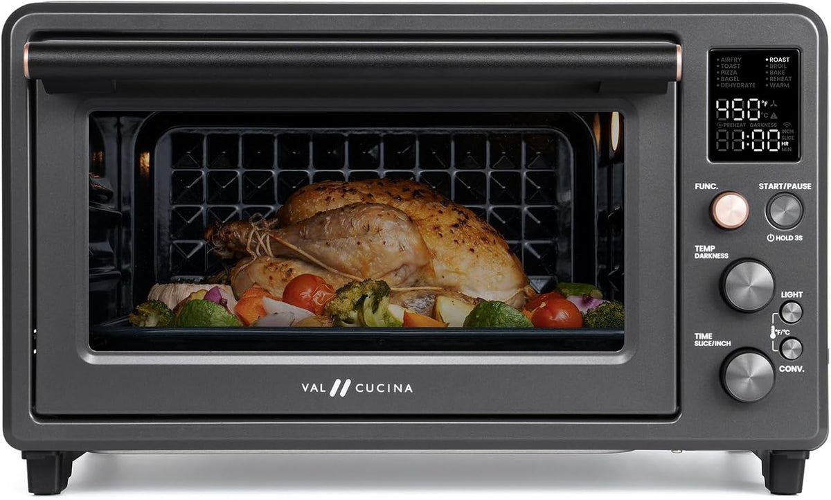 Infrared Heating Air Fryer Toaster Oven Combo, with Non-toxic Enamel-coated Interior, Extra Large Countertop Convection Oven 10-in-1 Combo, 6-Slice Toast, Enamel Baking Pan Easy Clean