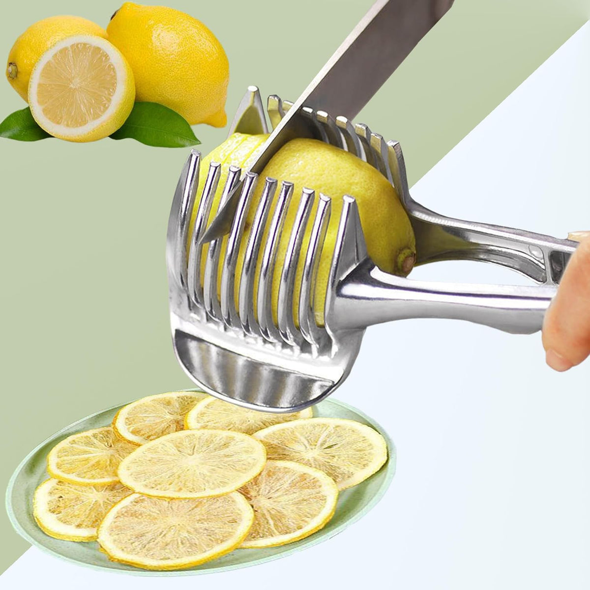 Lemon Slicer Tomato Cutter Multipurpose Round Fruit Cutter Holder for Orange Onion Egg Handhold Stainless Steel Kitchen Tools Household Kitchen Utensil