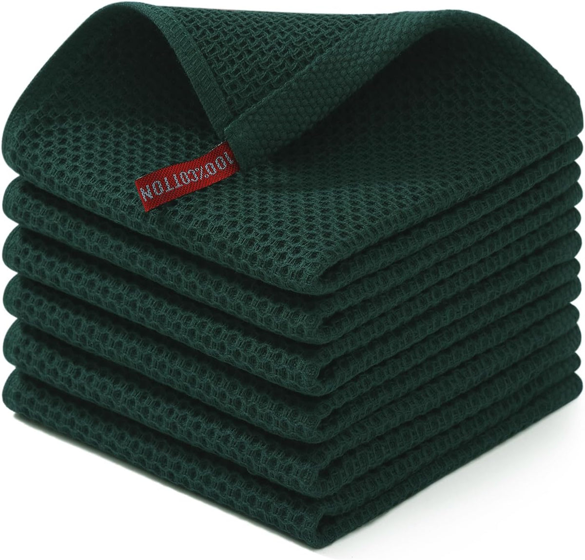 Homaxy 100% Cotton Waffle Weave Kitchen Dish Cloths, Ultra Soft Absorbent Quick Drying Dish Towels, 12 x 12 Inches, 6-Pack, Blackish Green