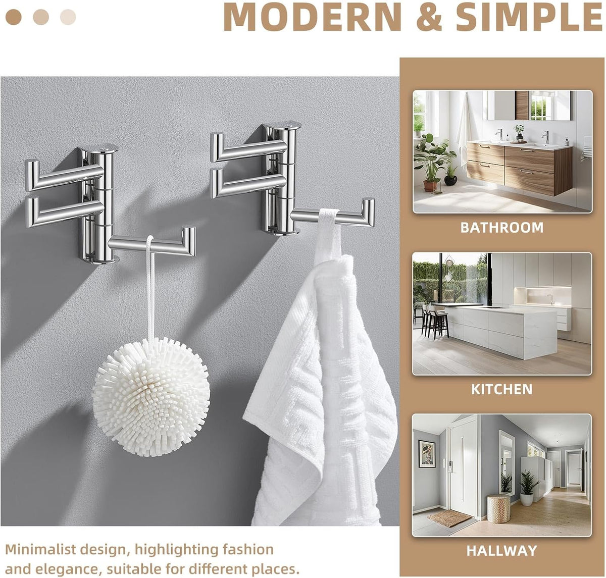 Suyar Swivel Towel Hook Polished Chrome, SUS 304 Stainless Steel Robe Holder for Bathroom with 3 Arms, 2 Pack