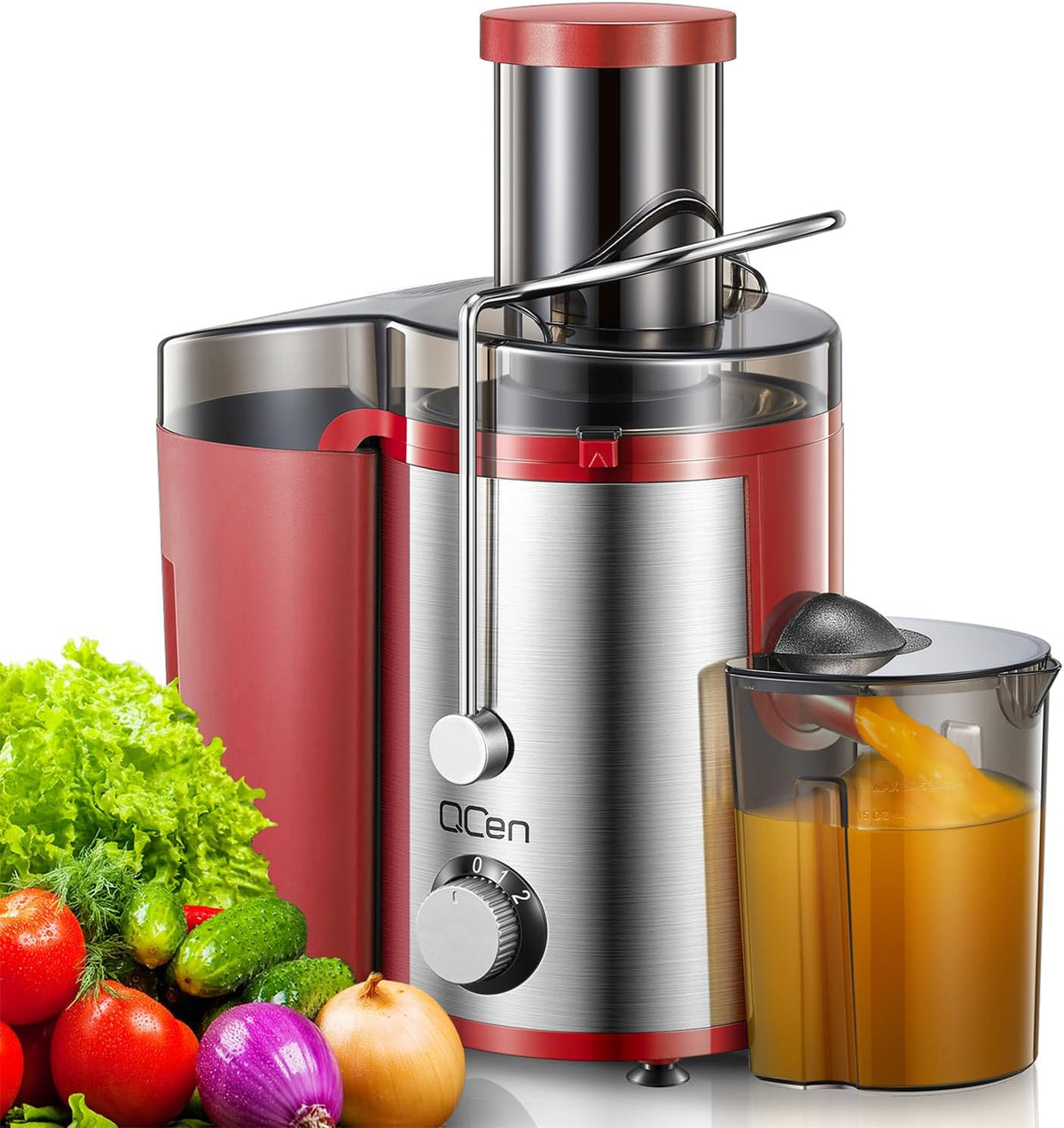 Juicer Machine, 800W Centrifugal Juicer Extractor with Wide Mouth 3” Feed Chute for Fruit Vegetable, Easy to Clean, Stainless Steel, BPA-free (Red)