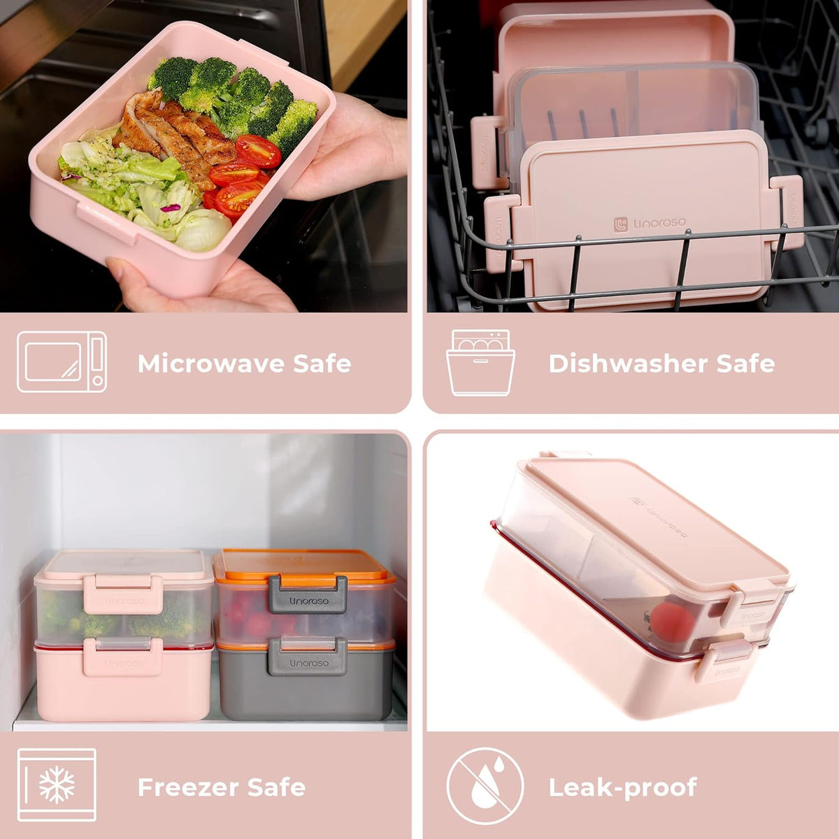 linoroso Stackable Bento Box Adult Lunch Box | Meet All You On-the-Go Needs for Food, Salad and Snack Box, Premium Bento Lunch Box for Adults Include Utensil Set, Dressing Containers - Frozen Berry