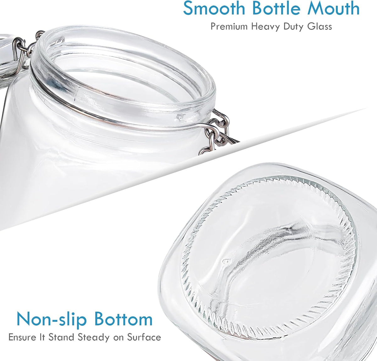 YEBODA 16oz Food Storage Canister Glass Jars with Clamp Airtight Lids and Silicone Gaskets for Multi-Purpose Kitchen Containers - Clear Square (6 Pack)