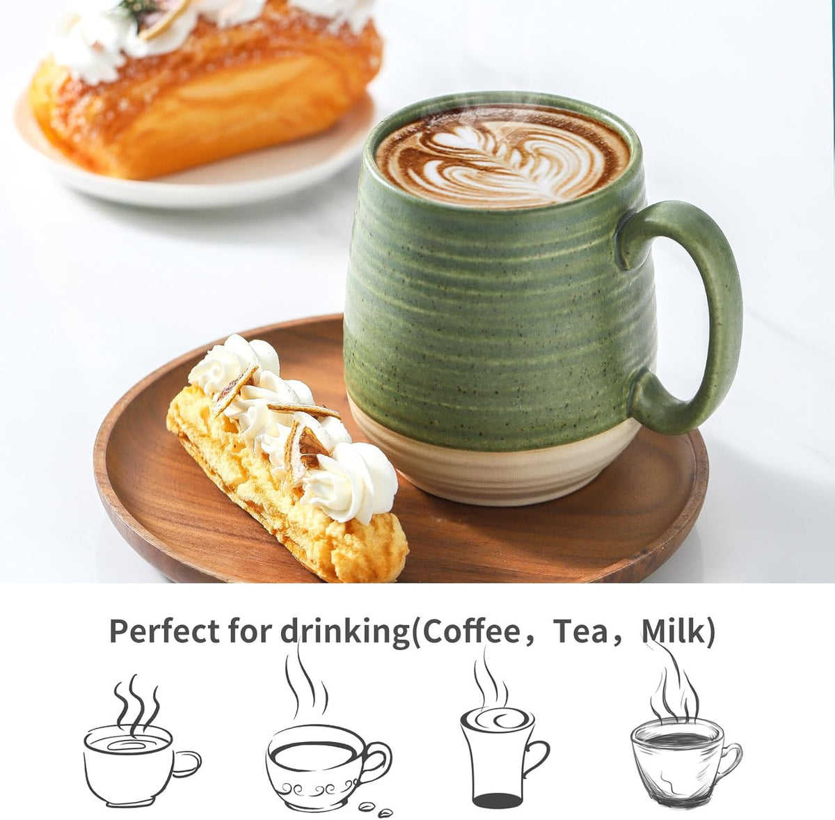 Hasense Ceramic Soup Cup With Handle, 20oz Large Coffee Cup for Home and Office, Perfect for Tea, Coffee, Latte, Dishwasher and Microwave Safe, 1 PCS(Green)
