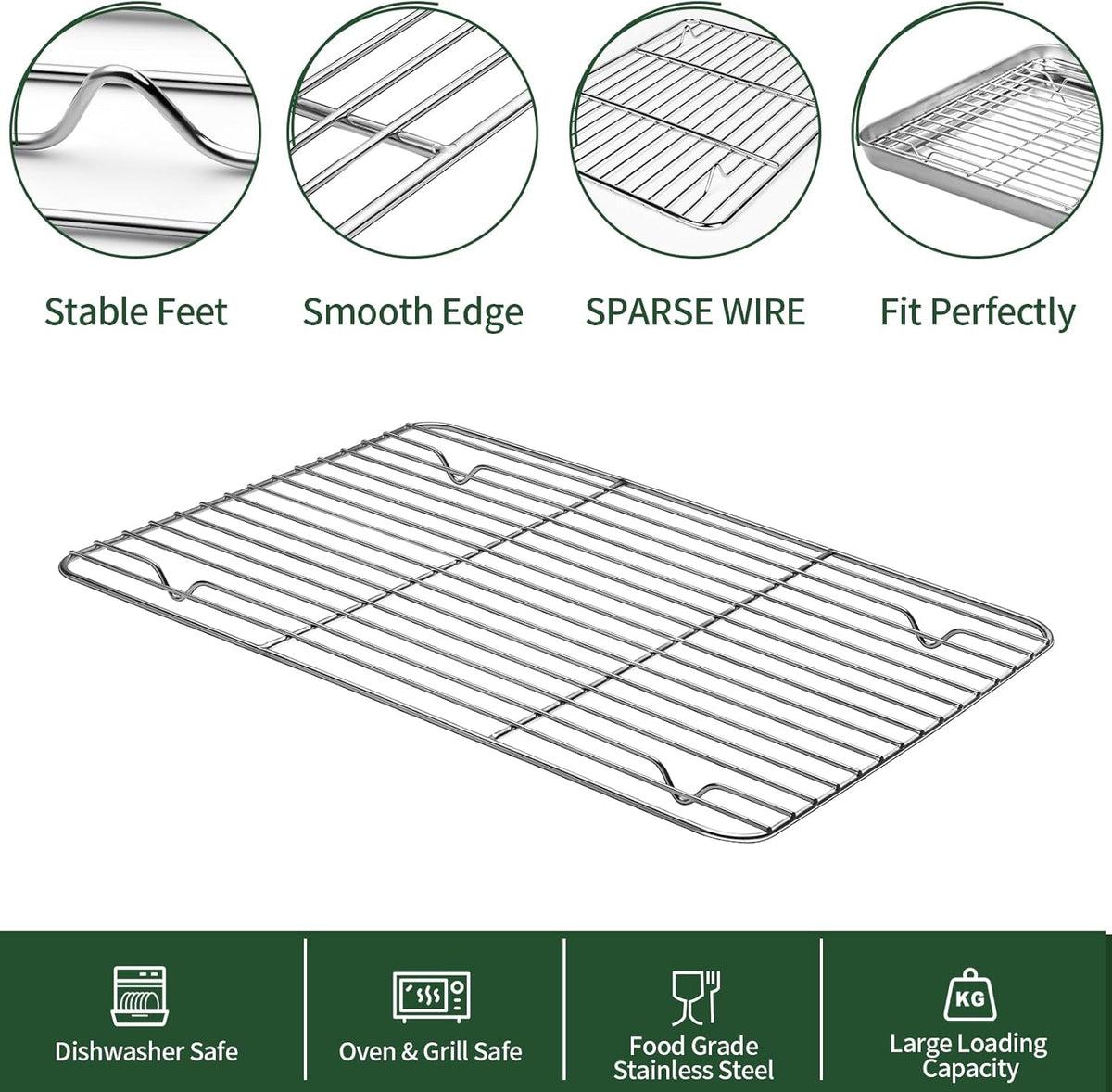 CEKEE Baking Sheet and Cooling Rack Set (2 Baking Pans + 2 Baking Racks), Stainless Steel Cookie Sheet Baking Pan Tray for Toaster Oven, Non Toxic & Heavy Duty & Easy Clean, Size 16 x 12 x 1 Inches